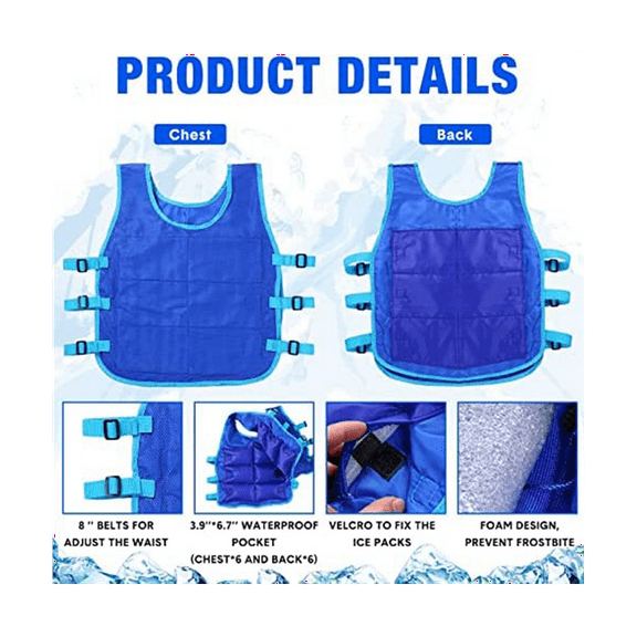 2 Pcs Cooling Vest With 48 Pcs Ice Pack Adjustable Ice Vest for Men Women Hot Weather Working Running Fishing Cycling