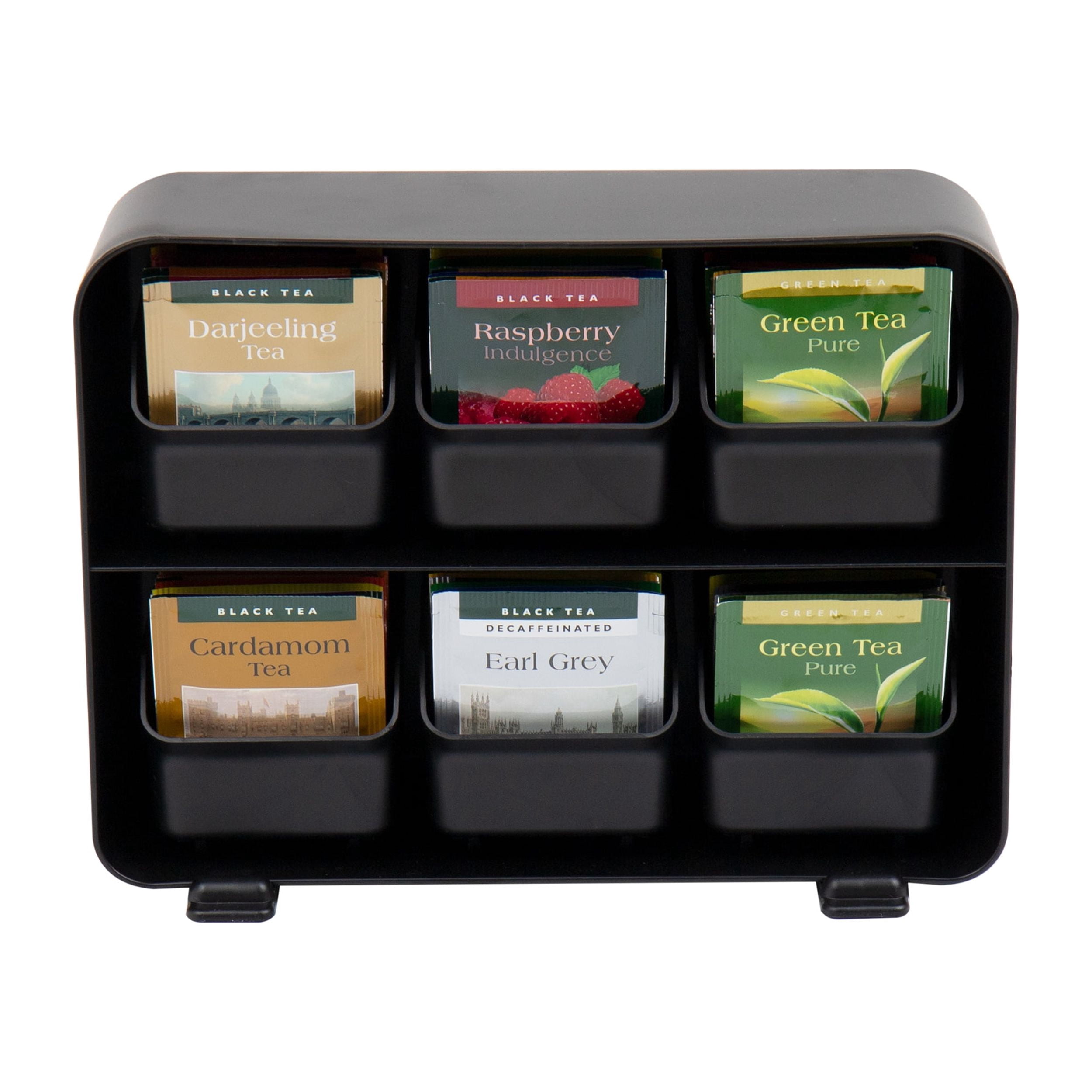 Mind Reader Tea Bag Organizer, Tea Station Organizer, Plastic, 10.25"L x 3.25"W x 7.75"H, Black