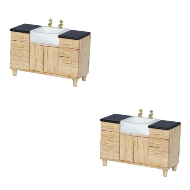 Tholdsy Furniture Miniature Modern Oak Sink Decoration Doll House Cabinet 2piezas Tipo 1