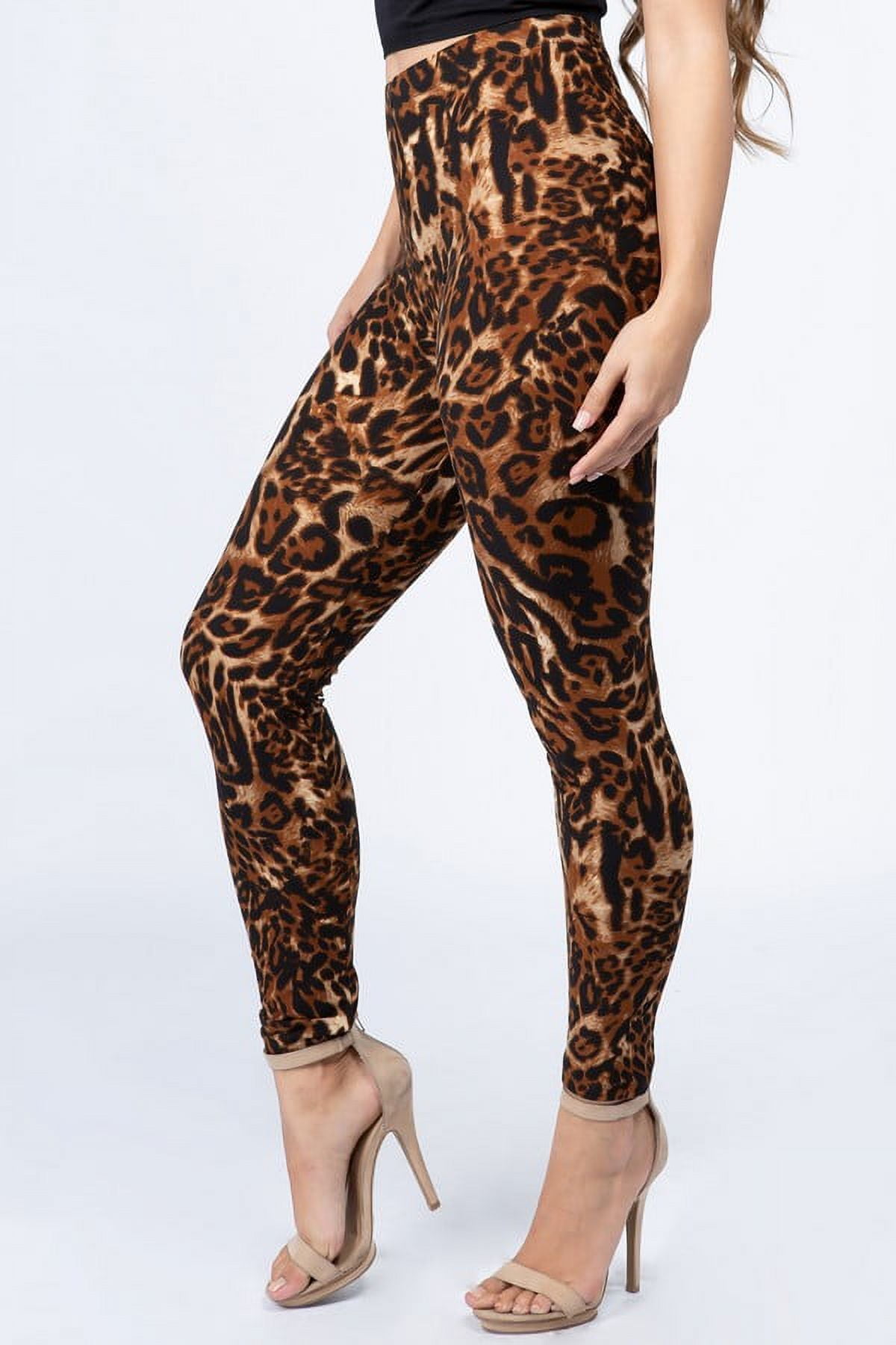 K-Cliffs One Size Women's Classic Animal Leopard Print Peach Skin Leggings, Polyester, Color; Brown