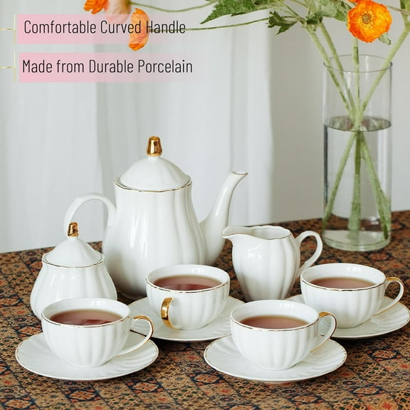 BTaT Classic Royal Tea Set 13 Pieces Porcelain with Stainless Steel Infuser for Home and Gift Giving