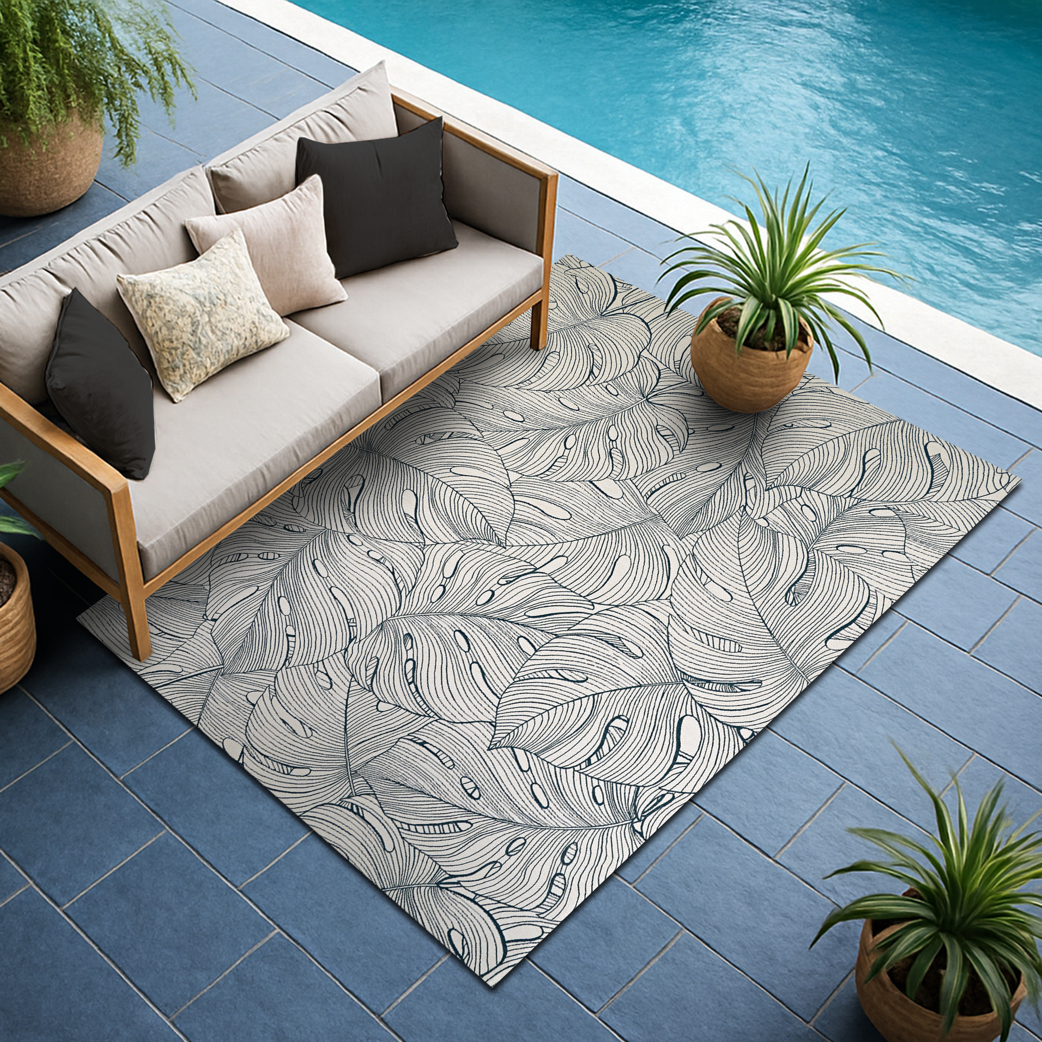 Couristan Castille Palma 5'3" x 7'6" Petrol Outdoor Rug