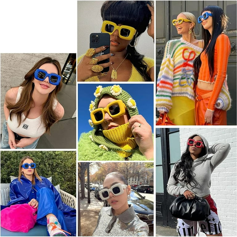 Square Inflated Cute Sunglasses for Women Men Trendy Chunky Glasses Retro  Funny Mask Shades Party