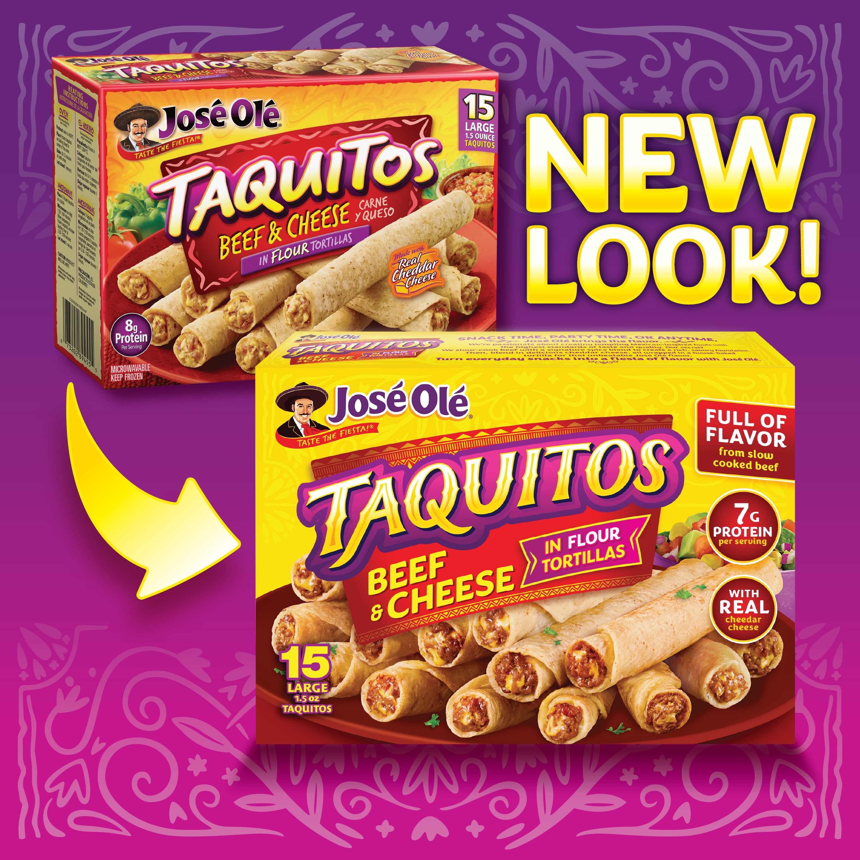 Jose Ole Beef & Cheese Taquitos with Flour Tortillas, Frozen Mexican Food, 22.5 oz, 15 Count