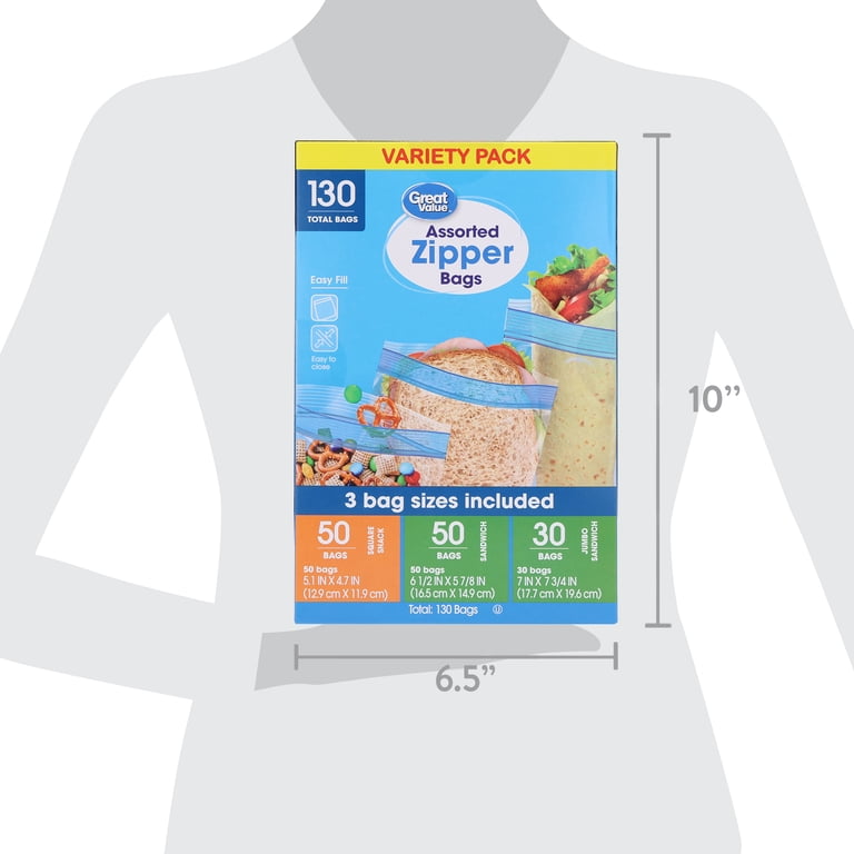 Great Value Assorted Zipper Bags Variety Pack, 130 Count - Walmart.com