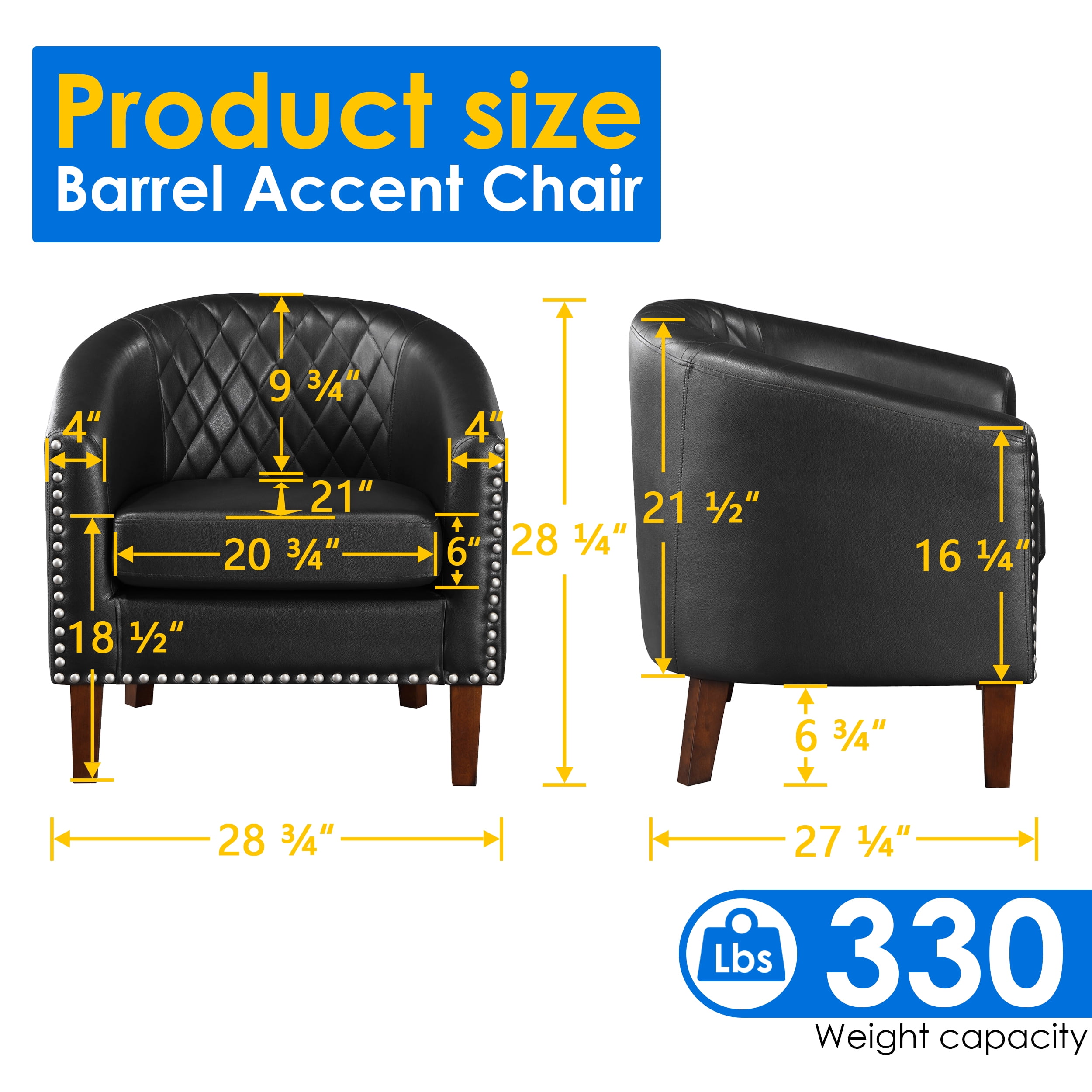 TrumanPick Modern Barrel Accent Chair Faux Leather Club Chair with Solid Wood Frame for Living Room Chair,Black