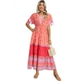 thumbnail image 5 of Women's Red Floral Print Tasseled Tied Sleeve Empire Waist Maxi Dress for Summer Vacations | [ZhiHiMeRi] | (US 12-14)L, 5 of 5