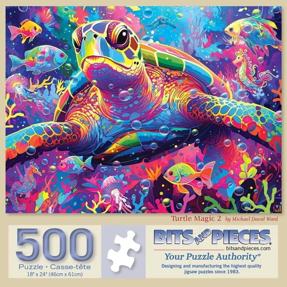 Bits and Pieces Jigsaw Puzzle Turtle Magic Colorful Ocean Turtle Adults 500 Piece 18" x 24"