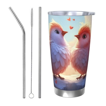 

Vsdgher Heart Sky Bird Couple 20 Oz Stainless Steel Vacuum Insulated Travel Mug Coffee Cup for Home Office Outdoor Works Great for Ice Drinks and Hot Beverage -Straw Three-piece Set