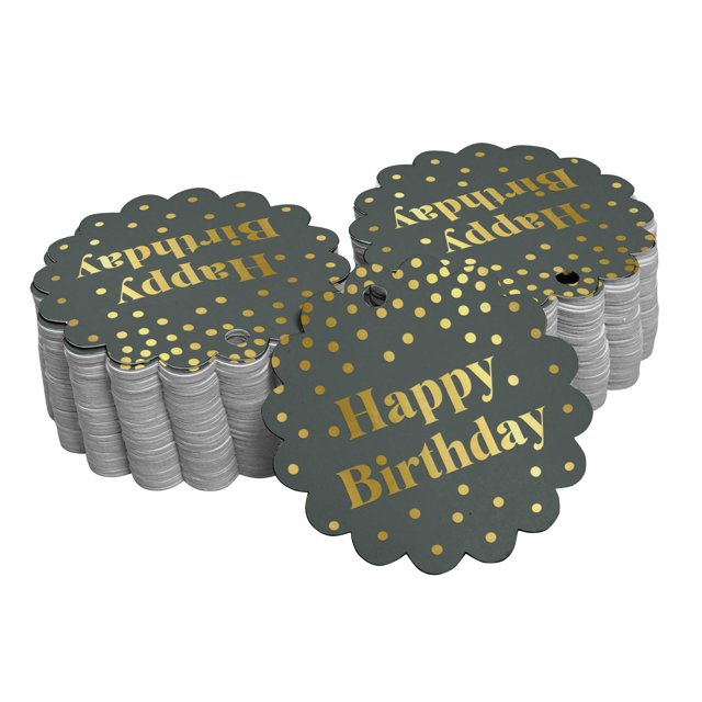 Inkdotpot Happy Birthday Bottle Tag Real Gold Foil Favor Hang Tags Pack Of 50