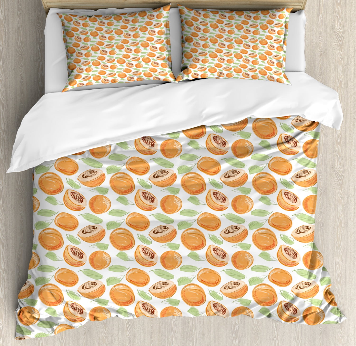 Apricot Duvet Cover Set King Size, Watercolor Sketch Style Abstract