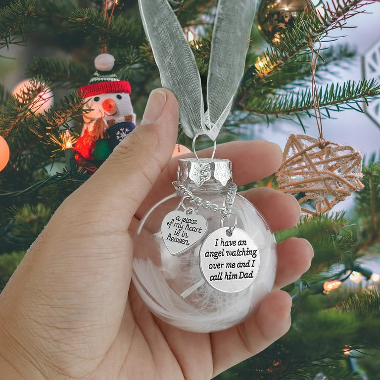 Christmas Tree Decorations Ornaments, Clear Christmas Ornament Feather Ball, A Piece of My Heart Is in Heaven, Memorial Hanging Pendant Xmas Gift 
