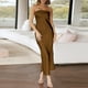 thumbnail image 3 of Vestido Vestido ajustado para mujer con hombros descubiertos, cuello oblicuo, sin espalda, color sólido, traje de vacaciones Cgtredaw Marrón T XL para Mujer, 3 of 5