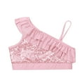 thumbnail image 3 of iixpin Girls Sequin Ruffled One Shoulder Ballet Dance Crop Tops Jazz Modern Dance wear Performance Costumes Pink 10, 3 of 7