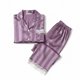 thumbnail image 4 of Neewe Women 2 Piece Plain Satin Lounge Long Sleeve Button Down Shirts and Wide Leg Pants Sets Sleepwear, 4 of 6