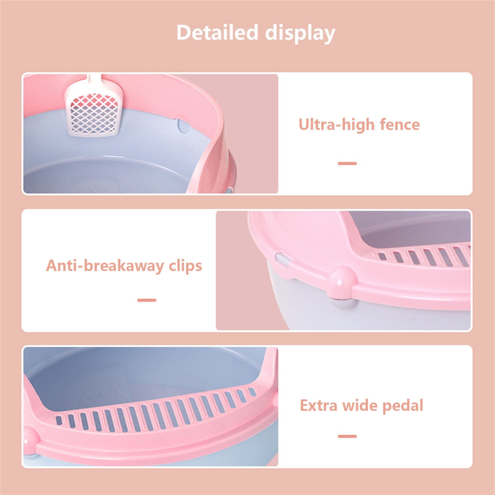 Open Cat Litter Box, Semi-Enclosed Removable Cat Toilet, High Side Anti-Splashing Cat Toilet, Prevent Sand Leakage Easy to Clean