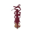 thumbnail image 2 of BLISSFUL STEP Women's Open Toe Stiletto Heeled Lace up Solid Sandals Burgundy 8.5, 2 of 7