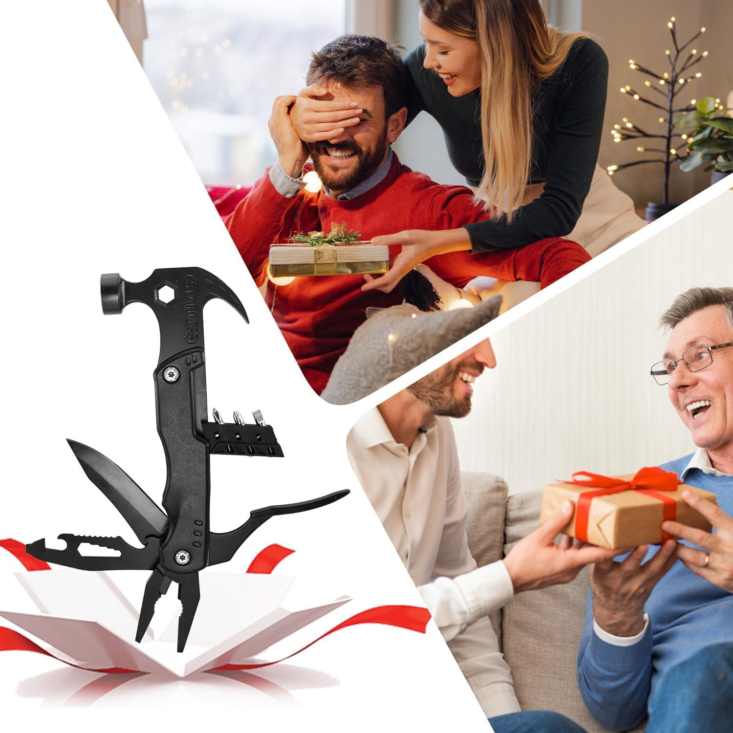 15 in 1 Multitool Hammer Multi Tool Survival Gear Multitool for Men，Survival Tools Camping Accessories With Knife,Pliers,Nail Puller,Screwdriver,Saw,Bottle Opener,Present for Husband,Dad,Grandpa
