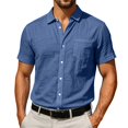 thumbnail image 5 of REZUOFI Mens Linen Short Sleeve Lapel T Shirt Solid Pocket Breathable Casual Loose for Summer Sports Daily, 5 of 8