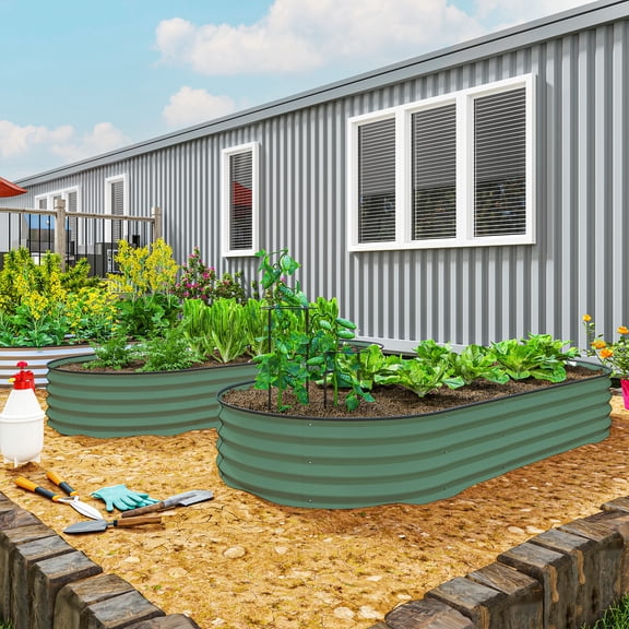 Outsunny 2PCS Galvanized Raised Garden Bed, 7' x 3' x 1' Raised Beds for Gardening with Metal Plant Stakes, Green