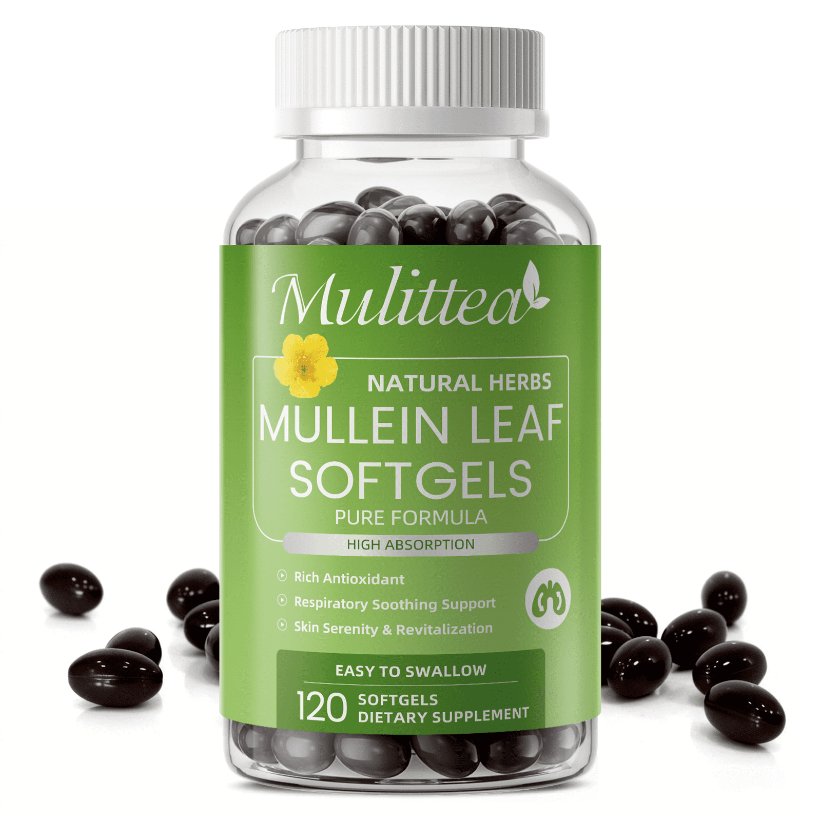 Mulittea Mullein Leaf Capsules Herbal Supplement Supports Respiratory Function Health,120 Count
