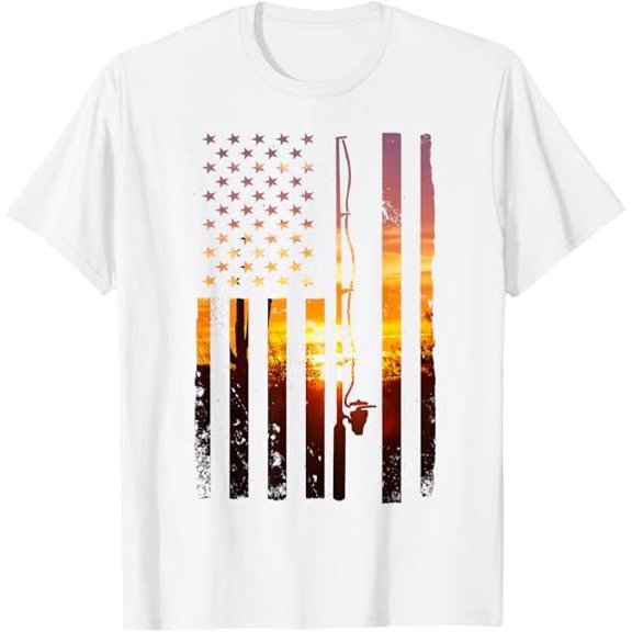 Greenink Vintage American Flag Fishing Rod T-Shirt,Fisherman Fishing Lover Gifts Tee Funny Bass Fishing Unisex Pure Cotton Shirt