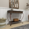 DecMode Traditional Brown Wood and Metal Console, Entryway, Hallway Table with Ornate Detailing