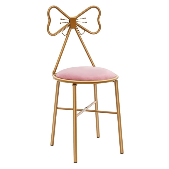 Miumaeov Vanity Chair with Butterfly Backrest, Pink Cute Vanity Stool with Plush Cushion, 220 Lbs Capacity for Bedroom Makeup Room