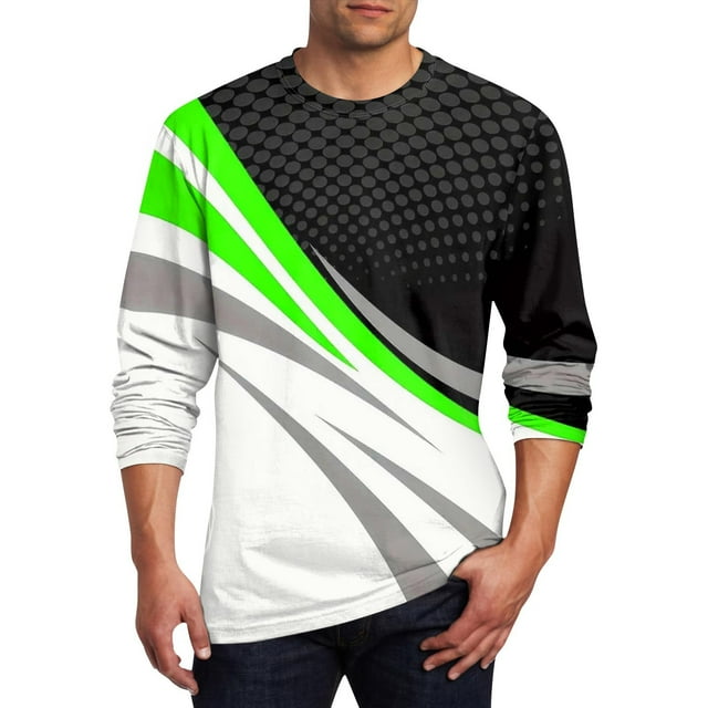 Blusas y camisas de manga larga y cuello redondo para hombre, estilo casual, estampado, cuello redondo, manga corta, poliéster