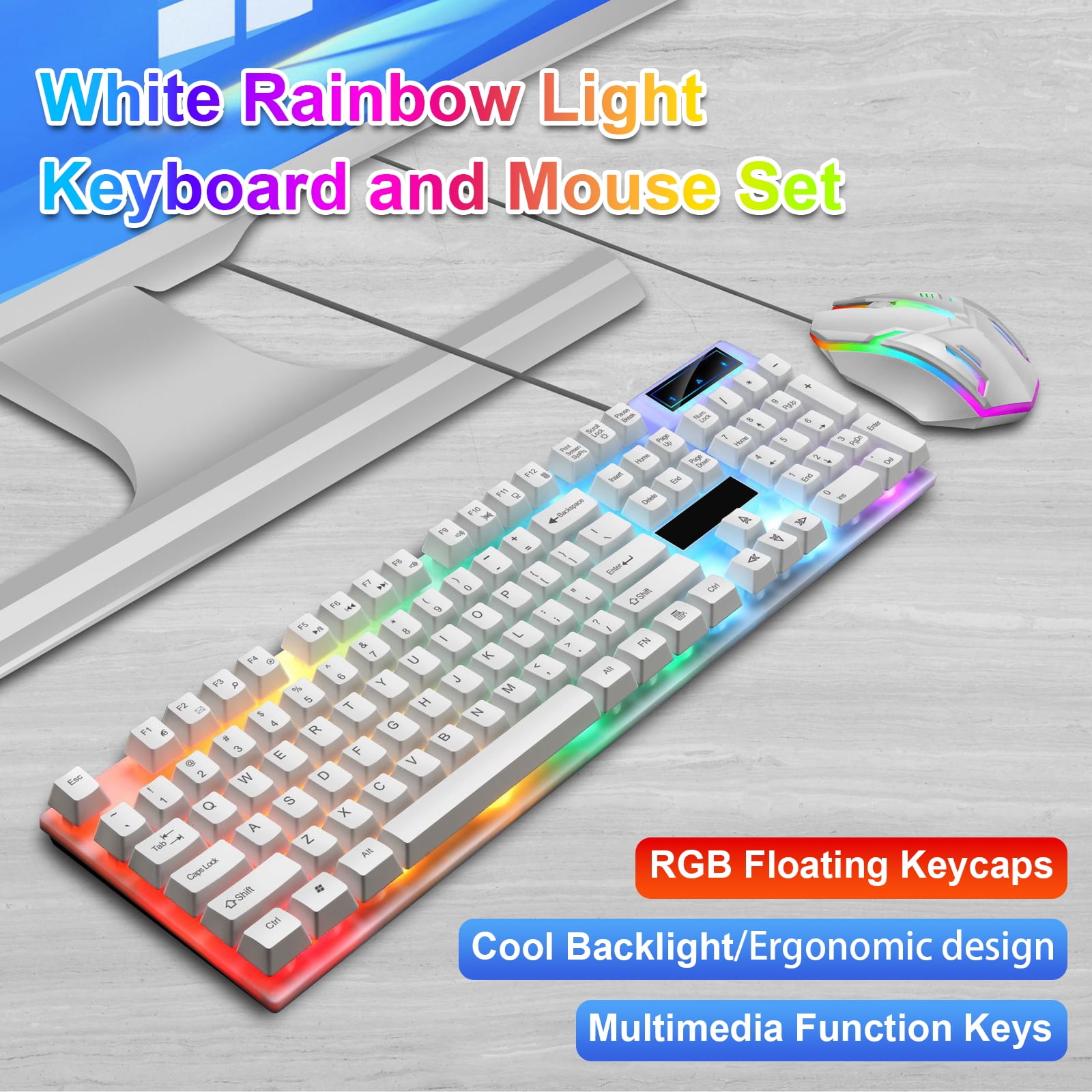 Gaming Keyboard and Mouse Combo, RGB LED Backlit Keyboard with 104 Key for PC/Laptop,White