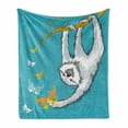 thumbnail image 1 of Sloth Soft Flannel Fleece Throw Blanket, Sketchy Sloth with Butterflies Ornate Branch Nature Inspired Art Design, Cozy Plush for Indoor and Outdoor Use, 50" x 70", Teal Pale Grey Orange, by Ambesonne, 1 of 6