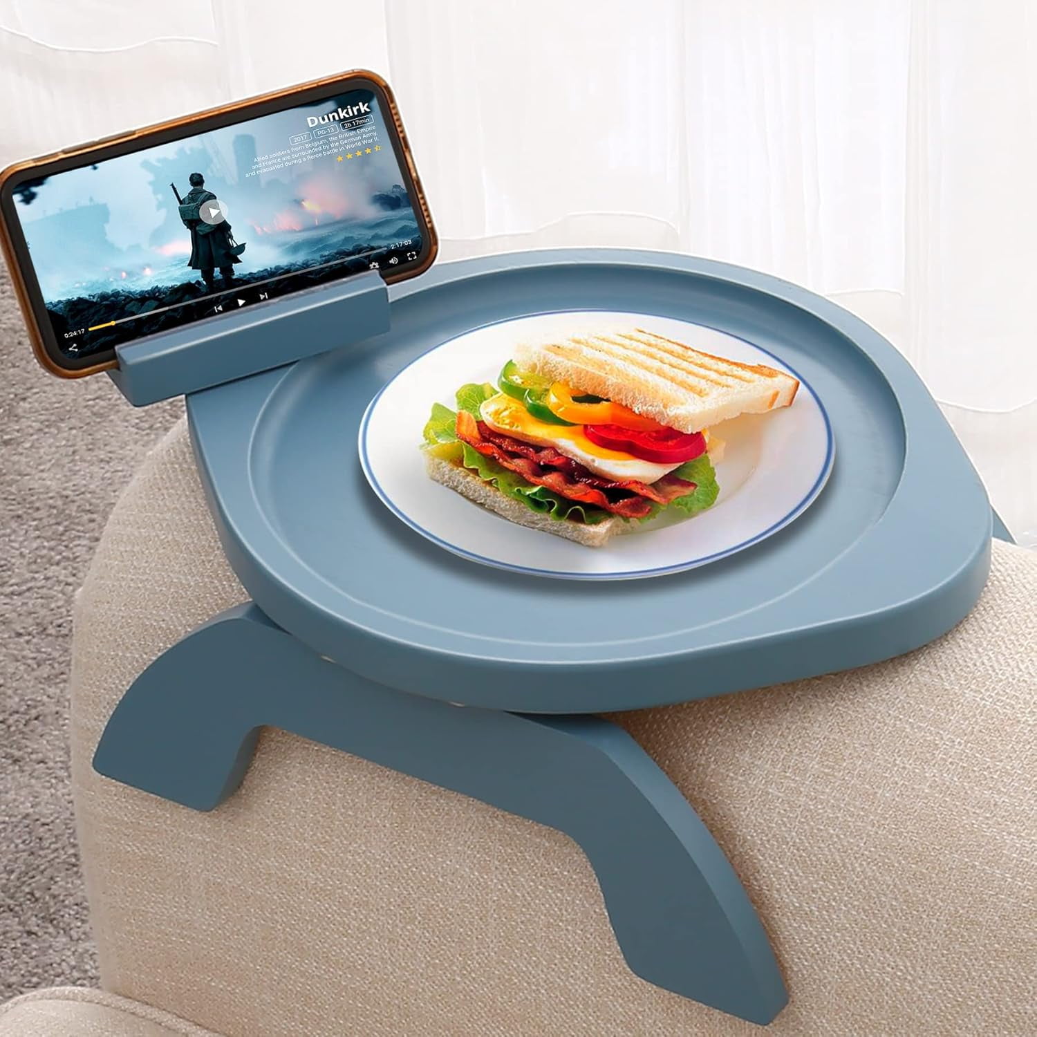SEHAUSEU Plateau En Bambou Pour Accoudoir De Canapé, Table Pliable Rangement Pour Canapé, Avec Support 360° De Téléphone, Table à Pince, Pour Aliments, Snacks, Gobelets, Téléphone, Télécommande
