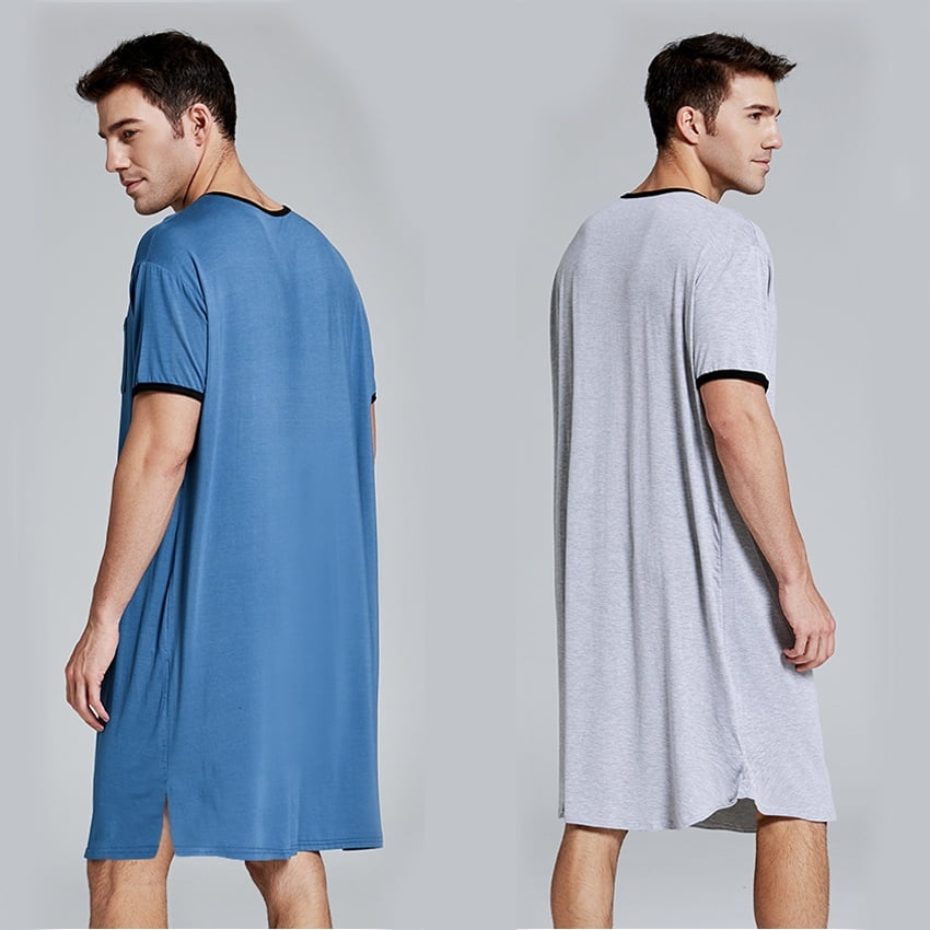 Men's Summer Nightshirts Short Sleeve Casual Soft Bathrobe Sleepwear Pyjama Robe 