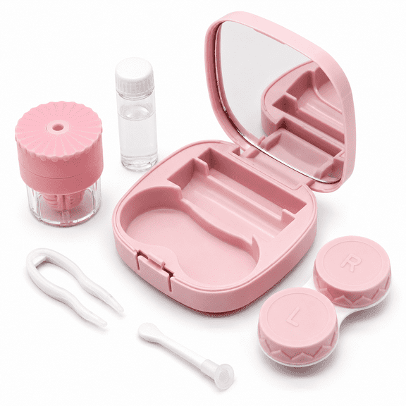 1 Pack Contact Lens Case with Cleaning Gaskets, Cute Colored Contact Lens Removal Tool Kit