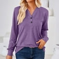 thumbnail image 2 of ATOYSOY Women's Workout Solid Color Pullover Spring V Neck Button Sweatshirts Loose Tops Long Sleeve Shirts Winter Casual Blouse Fashion Purple S, 2 of 4