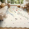 thumbnail image 2 of Hasoo 8' x 10' Area Rug for Living Room Washable Scalloped Rug Floral Pattern Non Shedding Indoor Decor Carpet, Beige, 2 of 5