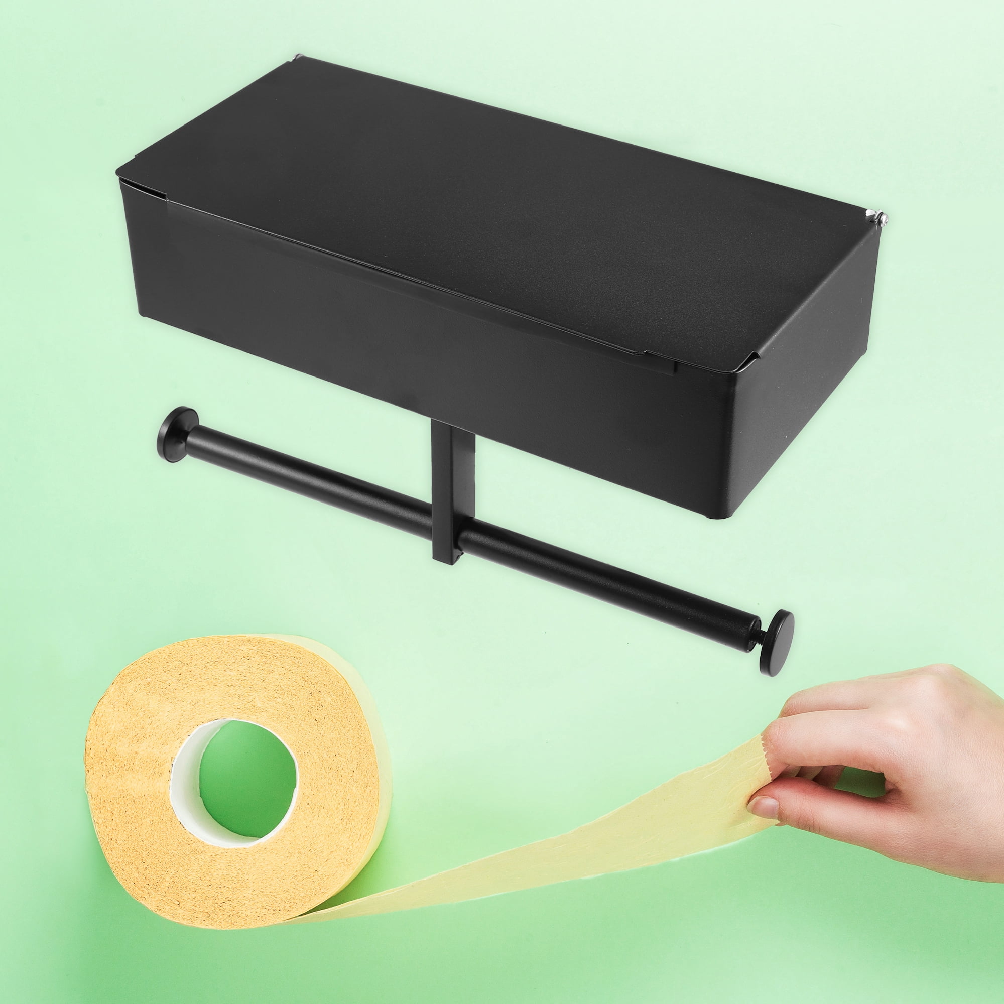 Unique Bargains Toilet Paper Holder Double Roll Tissue Holder Wall Mount for Kitchen Bathroom Black