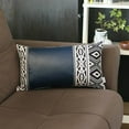 thumbnail image 1 of Boho Handcrafted Decorative Single Throw Pillow Cover Vegan Faux Leather Geometric 12" x 20" Navy Blue & Ivory Lumbar for Couch, Bedding, 1 of 5