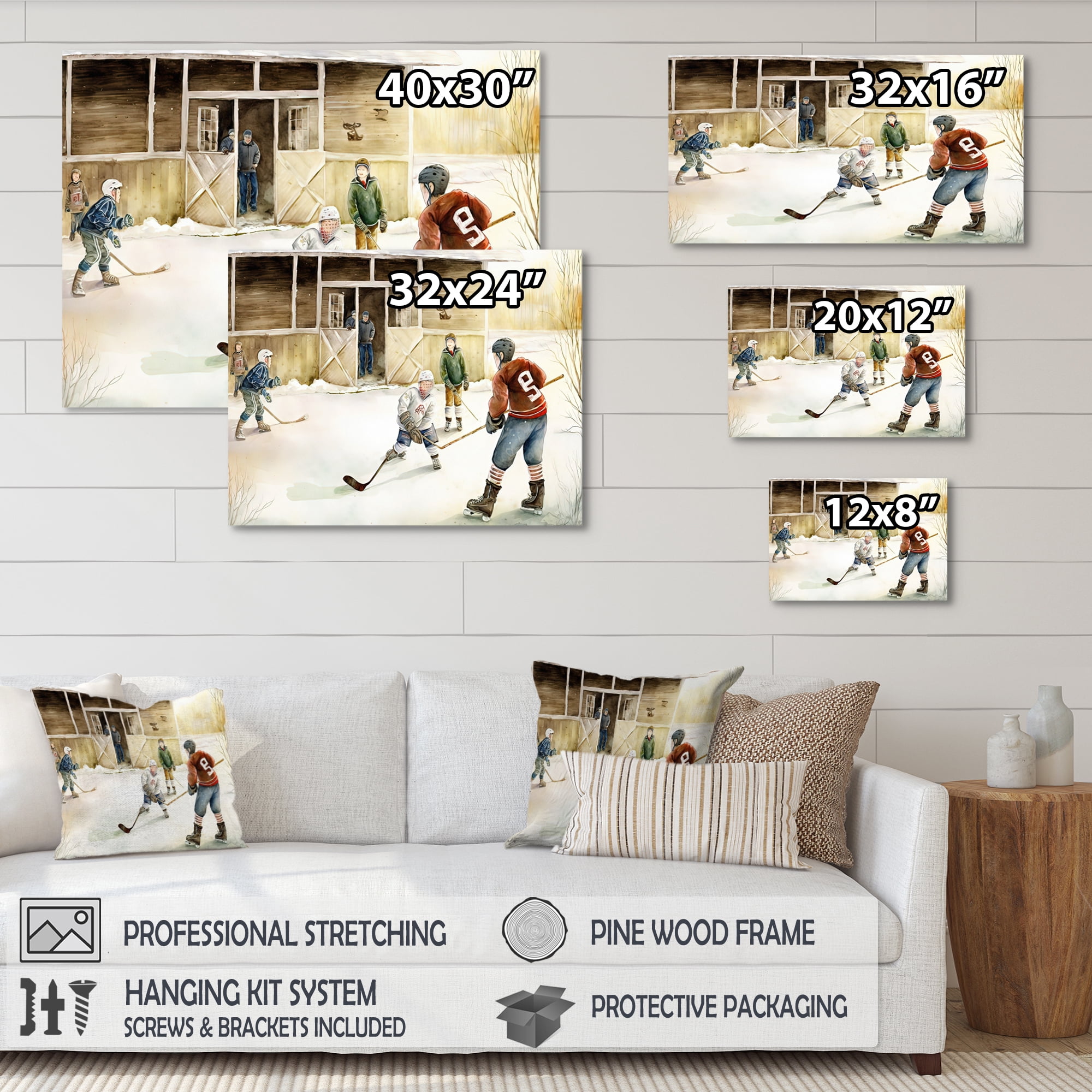 Designart Kids Playing Hockey On Ice Rink II Canvas Wall Art