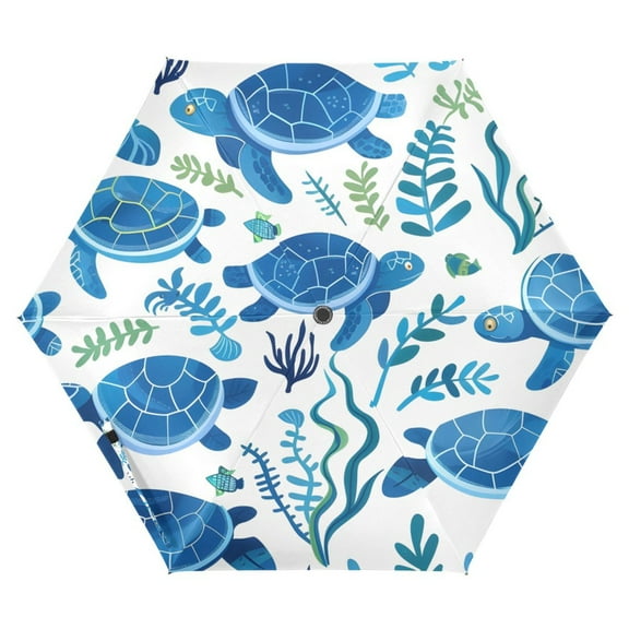 ALAZA Turtles with Seaweed UPF 50  Compact Folding Umbrella for Rain Travel Umbrella Packable
