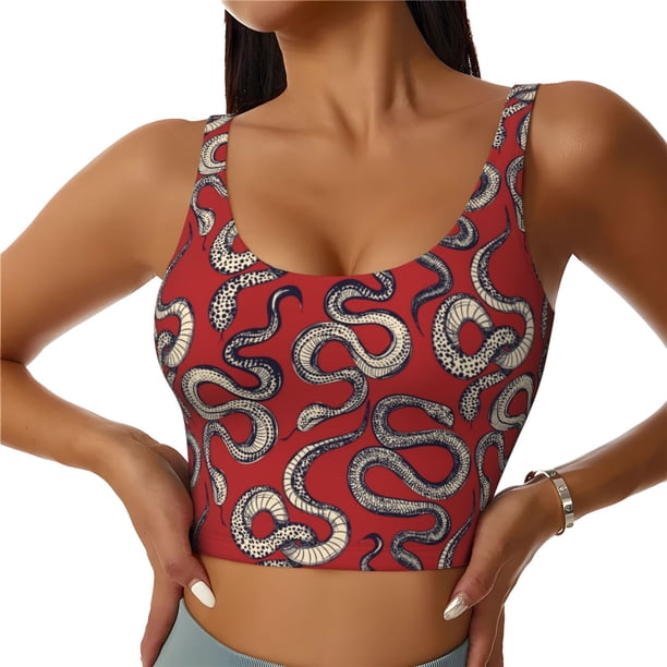 Fotbe Snake Sujetador Deportivo Largo sin Aros para Mujer con Almohadillas y Soporte Medio, Transpirable y Absorbente, Camiseta Tipo Chaleco o Tank Top-Medium