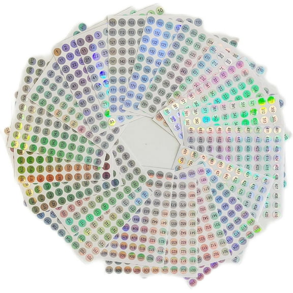 20 Sheets 1 to 1000 Round Reflective Laser Number Stickers Self -Adhesive Label StickersCoding stickers to help DIY nail art number inventory(2 Set, 10mm)