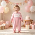 thumbnail image 2 of mgoYE Toddler Baby Girl Boy Birthday Outfit One Embroidery Jumpsuit Long Sleeve Peter Pan Collar Romper 1st Birthday Cake Smash Outfit, 2 of 6