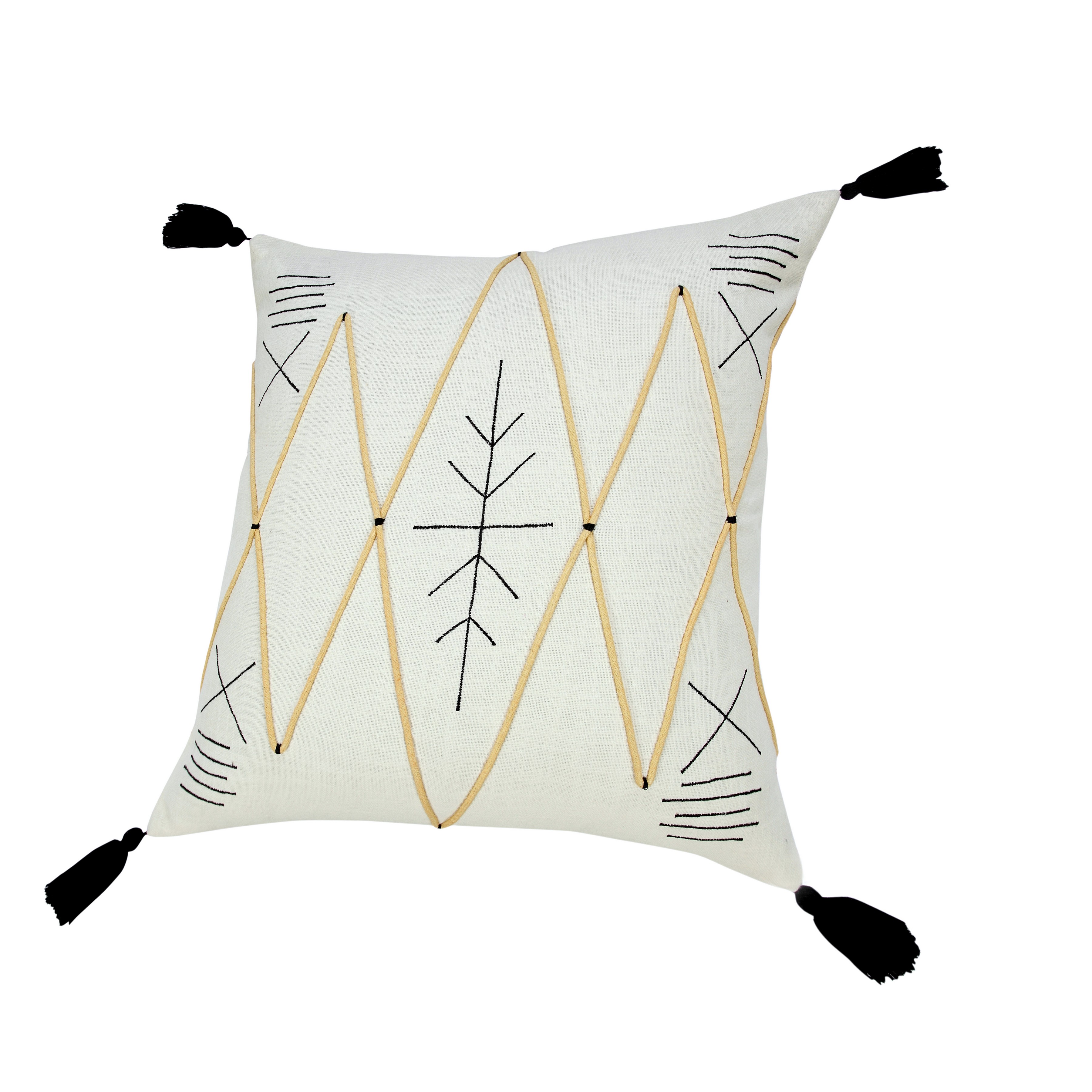 Ox Bay 20" x 20" Hand-Woven White/ Black Geometric Organic Cotton Pillow Cover
