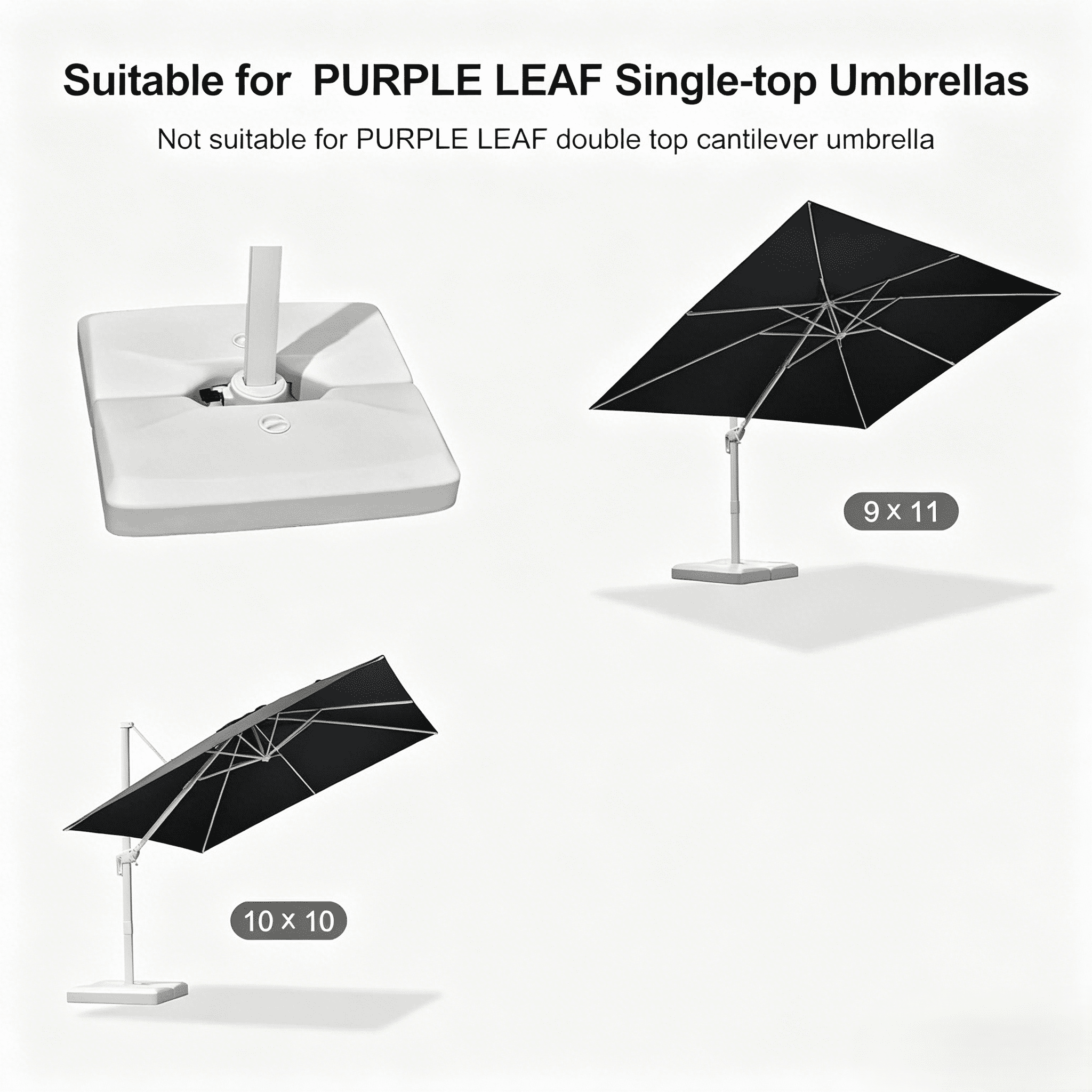 PURPLE LEAF 220 lbs Cantilever Umbrella Base, Heavy-Duty Outdoor Stand with 3D Design for Single Top Umbrellas - White