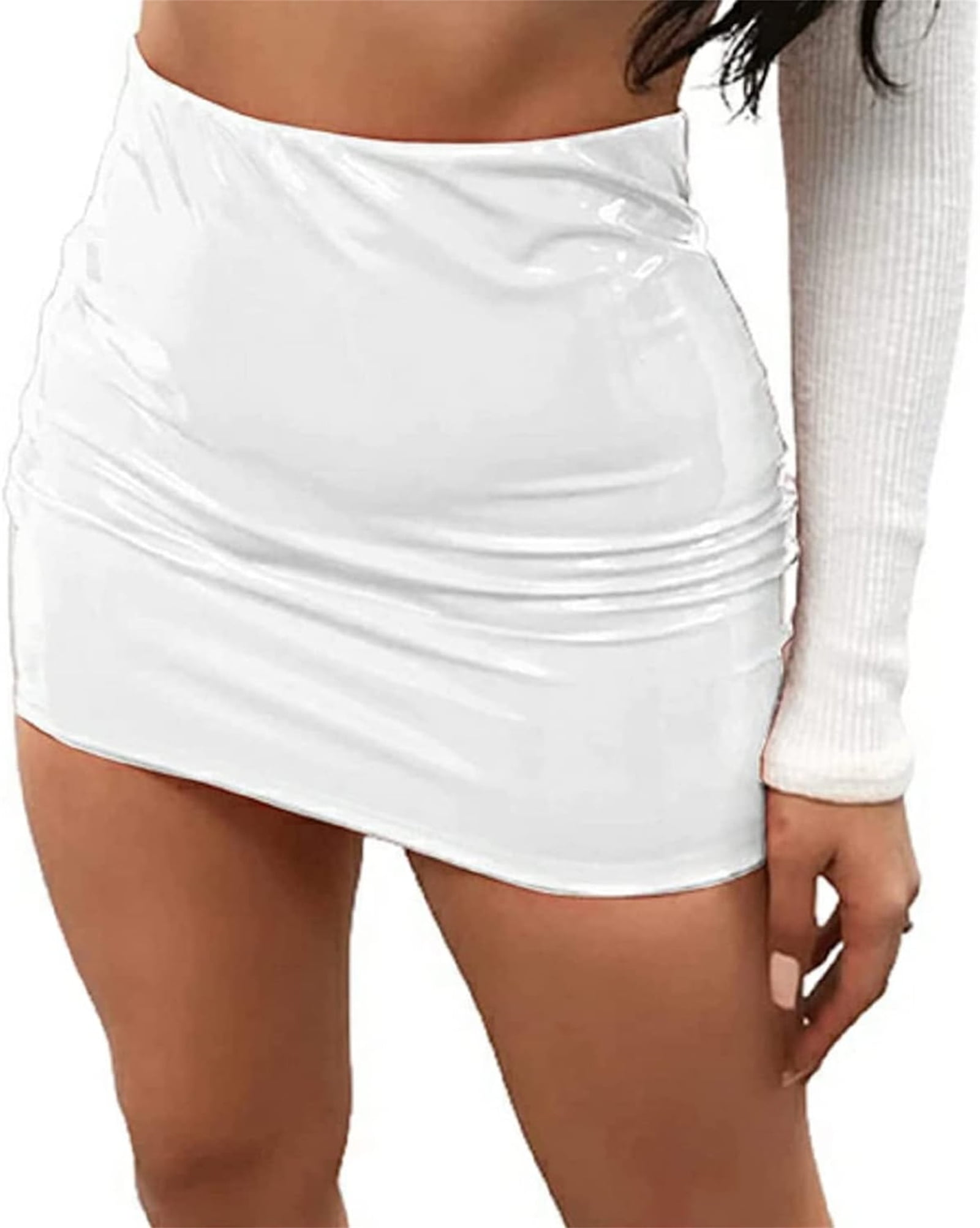 Wassery Leather Bodycon Mini Skirt Sexy Zip Shiny Liquid Metallic Wet Look Latex Skirt - Walmart.com