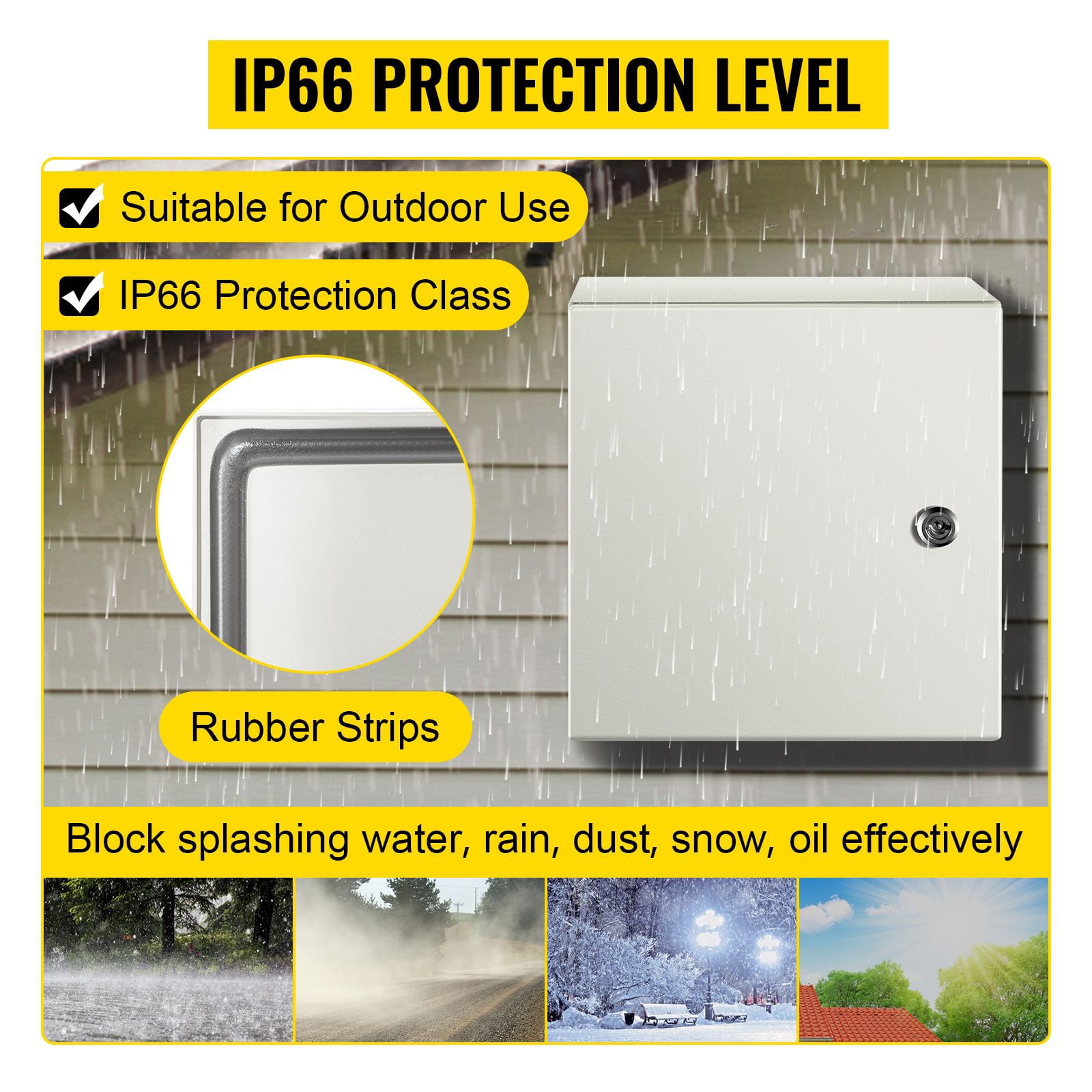 12 x 12 x 8 in NEMA Outdoor Electrical Enclosure Box, Detachable, with Mounting Plate, IP66 Waterproof Grade, Reinforced Lock & Hinge, for outdoor indoor electrical wiring and equipment protection