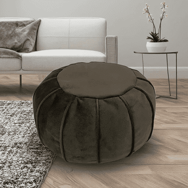Unstuffed Ottoman Pouf Cover, Eco-Friendly Fabric Pouf Ottoman Bean Bag with Storage Solution for Bedroom, Round Foot Stools for Seating Poufs for Living Room Camper（Olive Green）