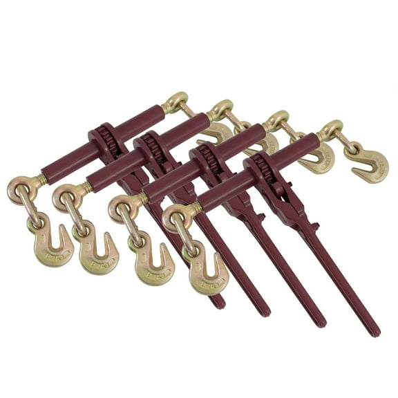 4 Pack 5/16" - 3/8" Extreme Heavy Duty Ratchet Load Chain Binder with Grab Hooks - 7,100 Lbs Working Load Limit - Flatbed Transport Truck Trailer Tie Down Hauling