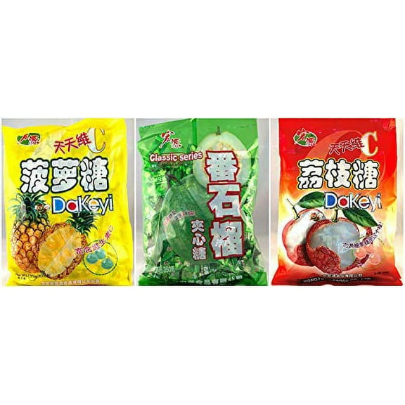 Hong Yuan Pineapple Guava .. .. Lychee Candy 3 .. Pack .. Bundle 12.3 .. oz Dakeyi